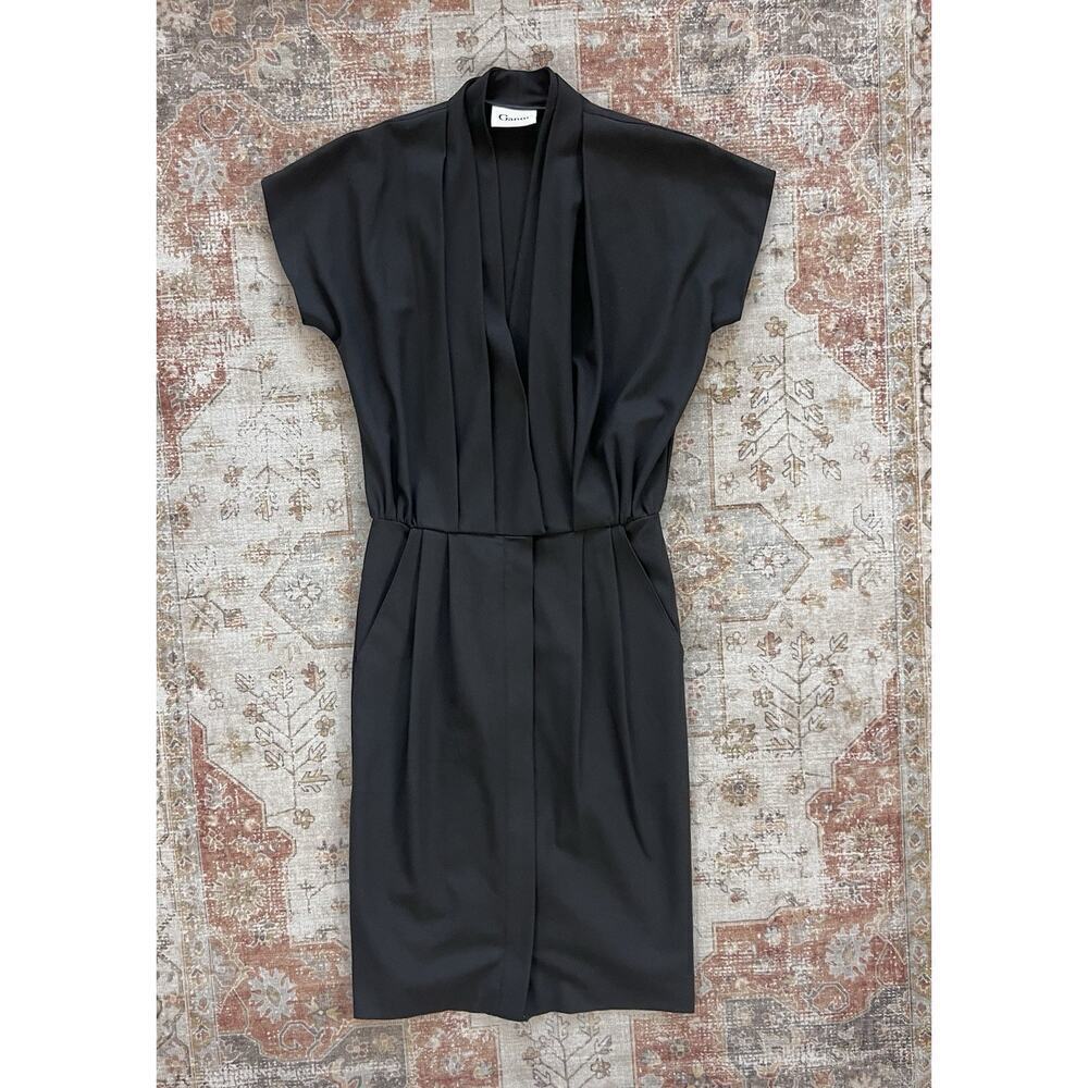 Ganni Pleated Midi Dress Womens Size XS Black Office